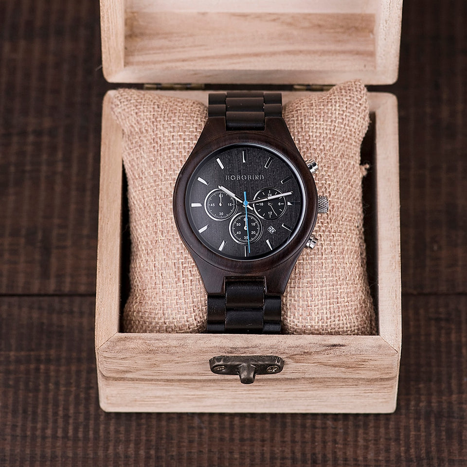 Montre Homme BOBO BIRD Wooden Watches Men Top Brand Luxury Military Wristwatch Chronograph Wood Gift Box Customize for Male