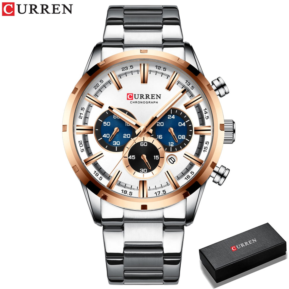 Curren Men&#39;s Watch Blue Dial Stainless Steel Band Date Mens Business Male Watches Waterproof Luxuries Men Wrist Watches for Men