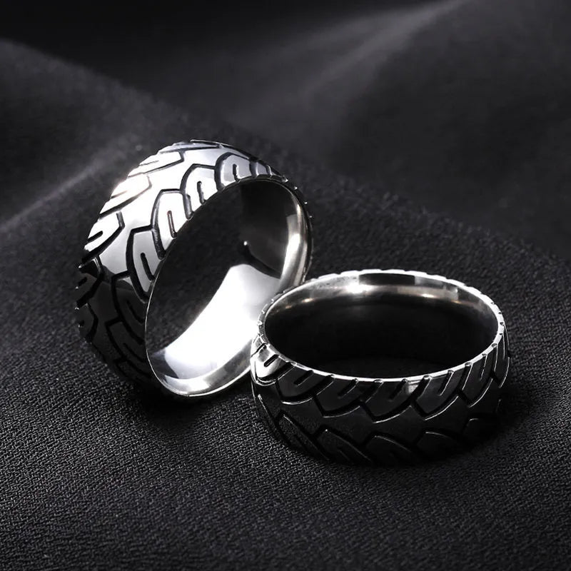 316 Stainless Steel Vintage Car Tire Pattern Ring 2021 Korean Fashion New 8mm Unisex Ring Boys Girls Steampunk Party Jewelry