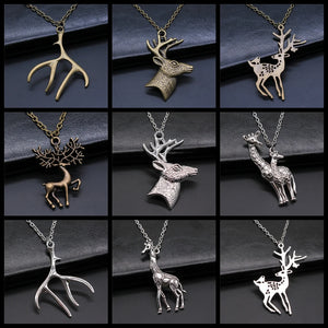 Christmas Jewelry Gift Simple Deer Antlers Giraffe Pendant Necklace For Kids Metal Chain Vintage Style Xmas Jewelry Gift