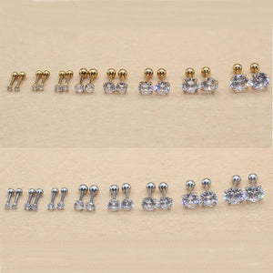 All Size 2mm to 8mm Screw-back Stud Earrings 316l Stainless Steel Classical AAA Round White Zircon Earring No Fade Allergy Free