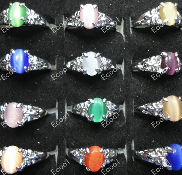 30Pcs Fashion Multicolored Opals Silver Plated Rings For Women Ladies Whole Jewelry Bulk Packs Lots LR008