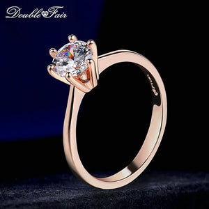 Double Fair 6 Claw 1 Carat Cubic Zirconia Wedding Engagement Rings for Women Solitaire Women's Marriage Ring Jewelry DFR014