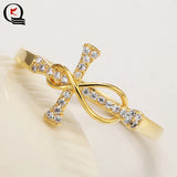 Classical Elegant Gold Color Cross Inlay White Crystal Finger Ring Women Engagement Wedding Party Jewelry Gift