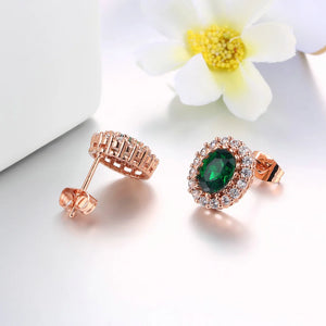 Wedding Jewelry Set For Women Rose Gold Color Created Green Austrian Crystal With 3 Pcs Ring + Necklace + Eearrings ZYS107