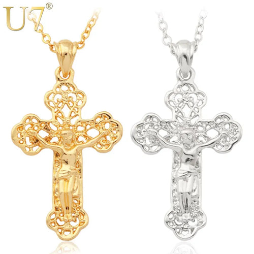 U7 Saint Benedict Cross Necklace Vintage Pattern Silver/Gold Color Pendant & Chain Fashion Women/Men Christian Jewelry P301