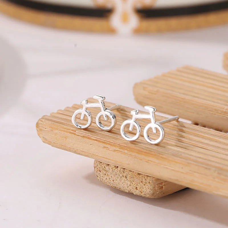New Arrival Lovely Silver Color Biker Cute Tiny Bike Bicycle Stud Earrings For Women Best Friend Ear Jewelry Gifts