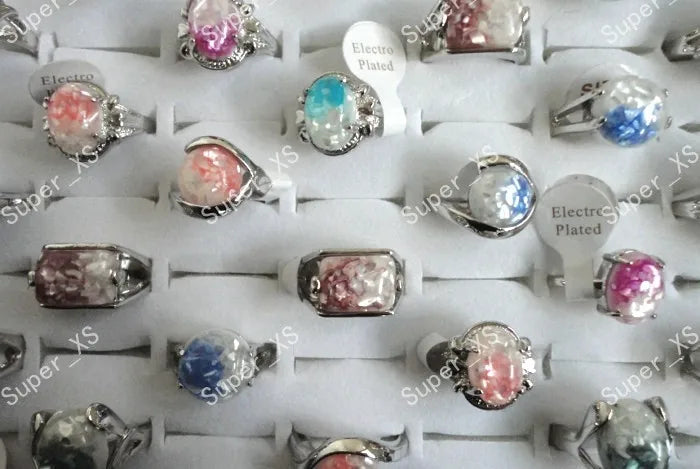 12pcs Abalone Fashion Alloy Shell women silver plated rings New Wholesale Lots Jewelry Ring LR100 Free Shipping