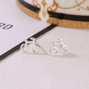 New Arrival Lovely Silver Color Biker Cute Tiny Bike Bicycle Stud Earrings For Women Best Friend Ear Jewelry Gifts