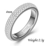 Full Size Three Row Clear Crystal Ring For Women Stainless steel Wedding Rings Fashion Jewelry Made with Genuine CZ Crystals