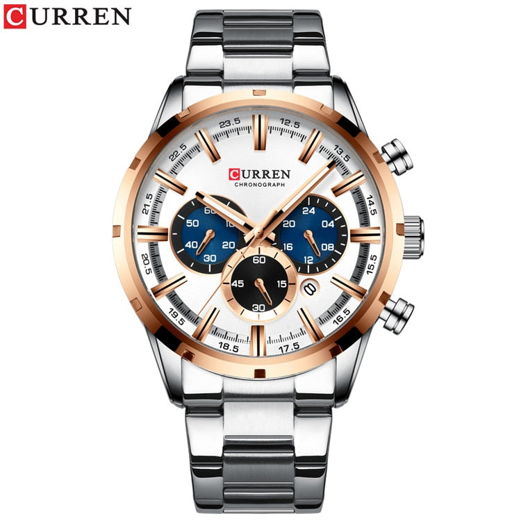 Curren Men&#39;s Watch Blue Dial Stainless Steel Band Date Mens Business Male Watches Waterproof Luxuries Men Wrist Watches for Men