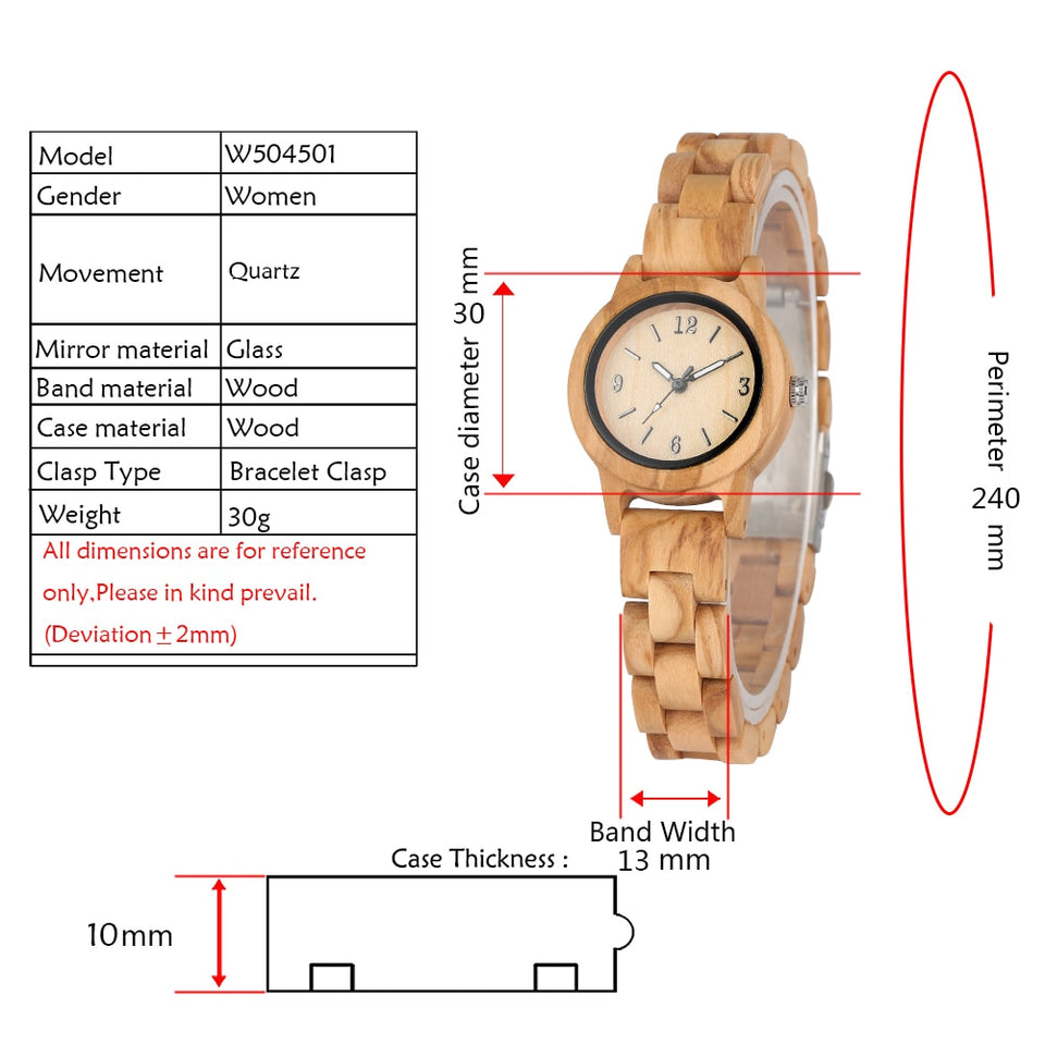 Natural Quartz Wooden Watch for Women Handmade Wood Strap Concise Small Dial Clock Luminous Pointers Wristwatch reloj mujer