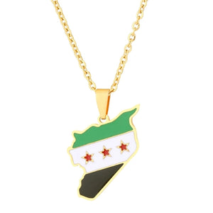 28TF Unisex Syria Country Map Flag Pendant Necklace Gold Silver Color Chain Choker Necklace Jewelry Christmas Party Ornament