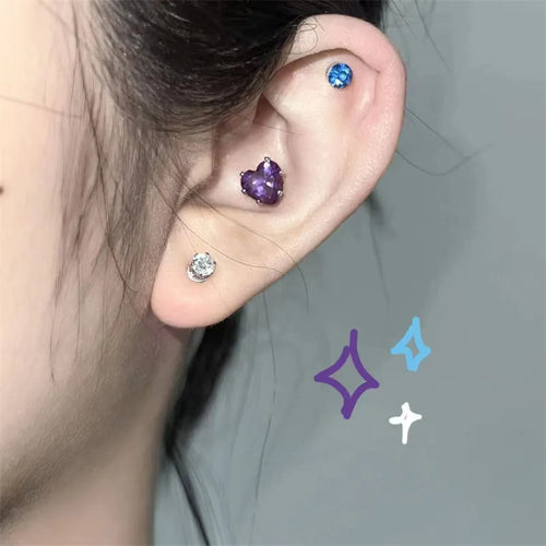 Love Heart Colorful Zircon Magnetic Ear Clip Without Ear Hole New Korean Simple Shiny Cute Earrings For Women Jewelry Party Gift