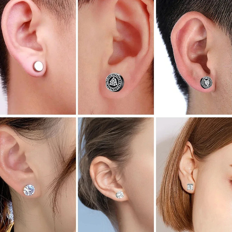 1Pairs Crystal Strong Magnetic Ear Stud Clip Earrings for Men and Women Punk Round Zircon Magnet Earrings Non Piercing Jewelry