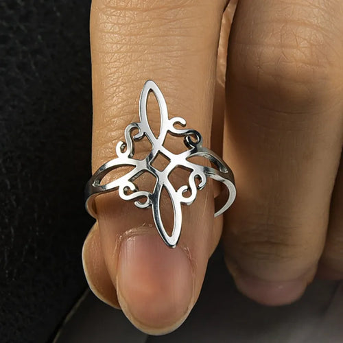 2023 Witch Knot Ring for Women Stainless Steel Adjustable Open Finger Rings 2023 New Witchcraft Amulet Jewelry Birthday Gift