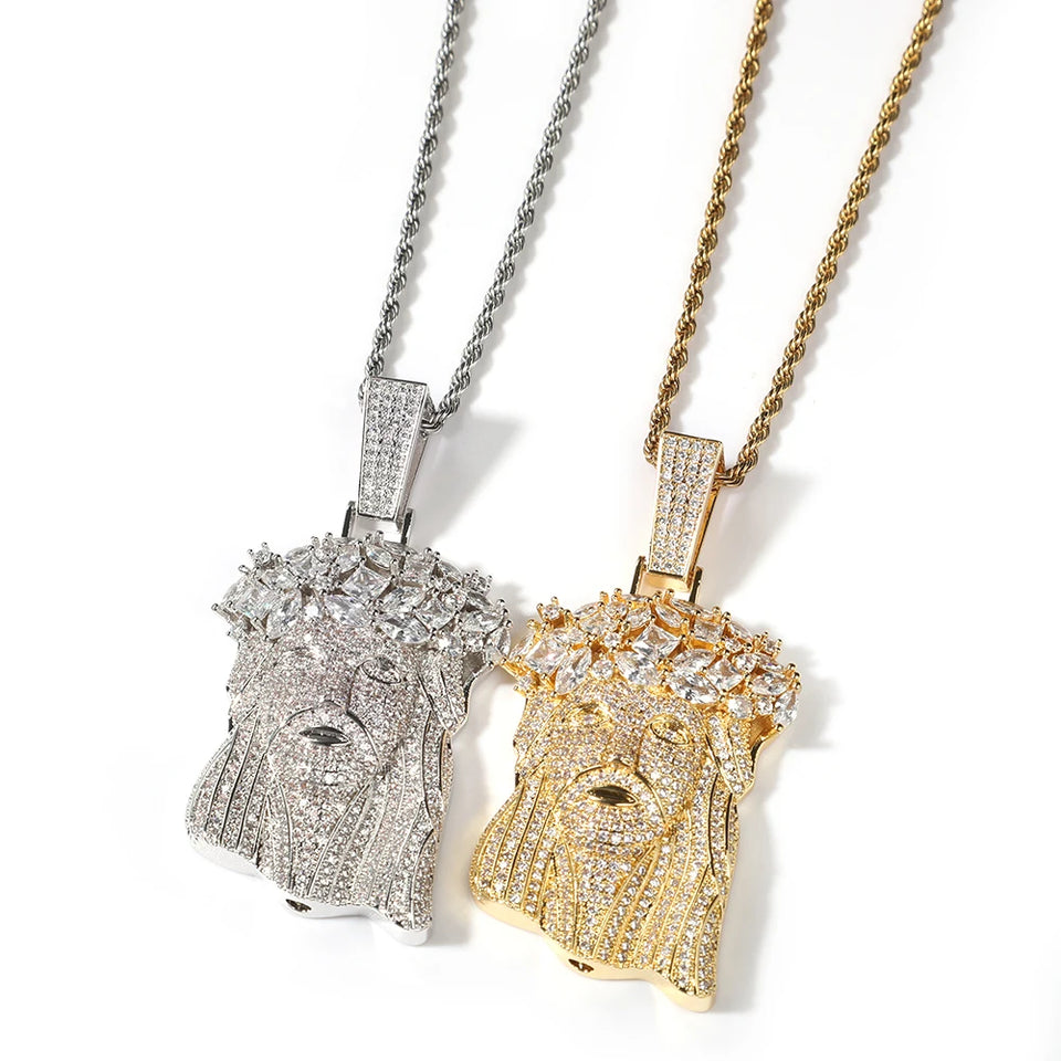 THE BLING KING Big Jesus Pendant Necklace Full Iced Out Cubic Zirconia Charm Tennis Necklace Fashion Hiphop Jewelry