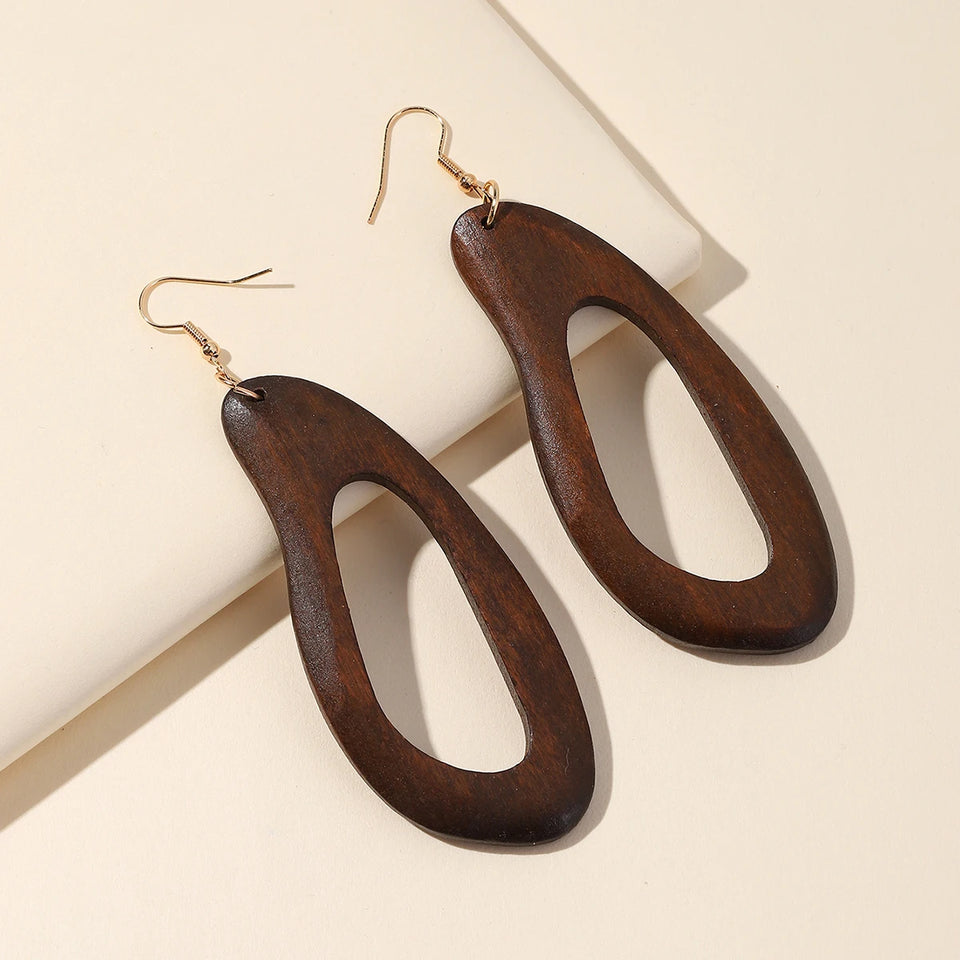 Fashion Round Wood Tassels Dangle  Earrings for Women Statement Earrings Geometric Boho Jewelry Hot Party Wear