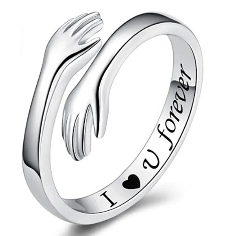 "I Love You Forever" Geometric Hug Ring Jewelry Men's and Women's Fashion Gothic Hip-hop Fashion Jewelry Gift Wholesale