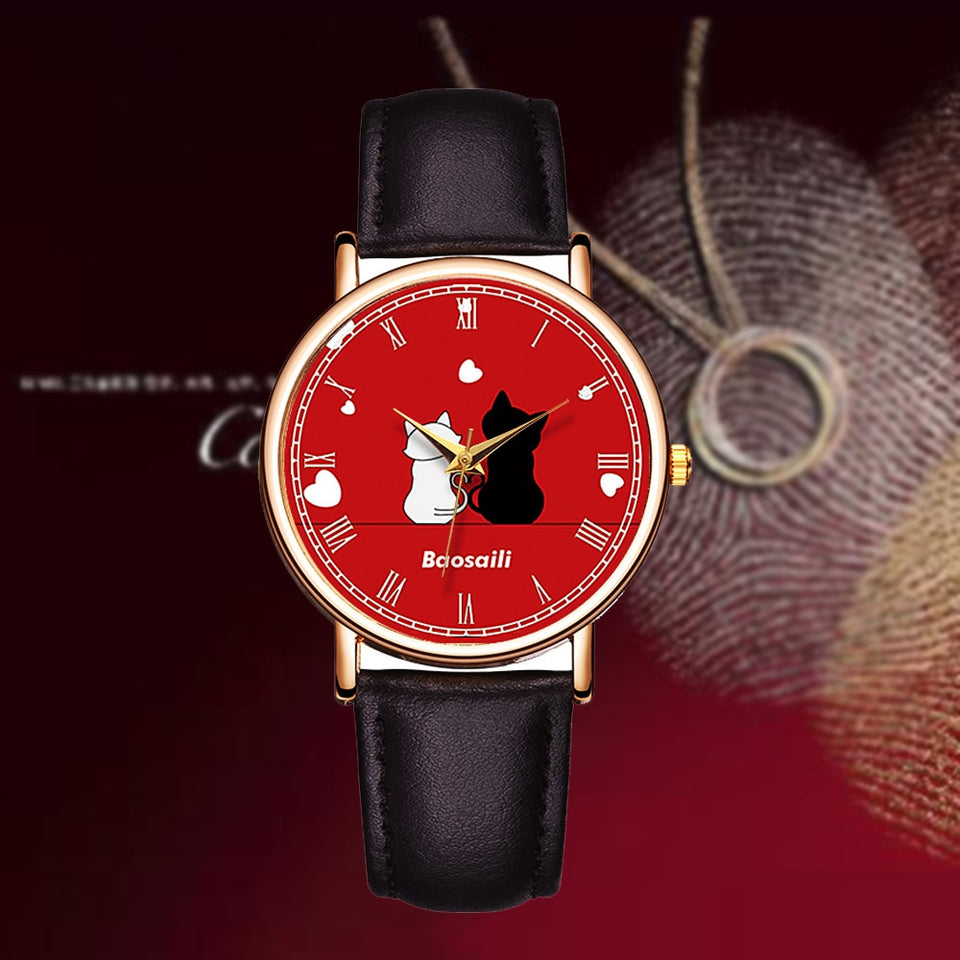 Watches Women 2022 New Fashion Ladies Lovely Cat Wristwatch Leather Watchband Quartz Clock Hot Gift For Girlfriend Montre Femme