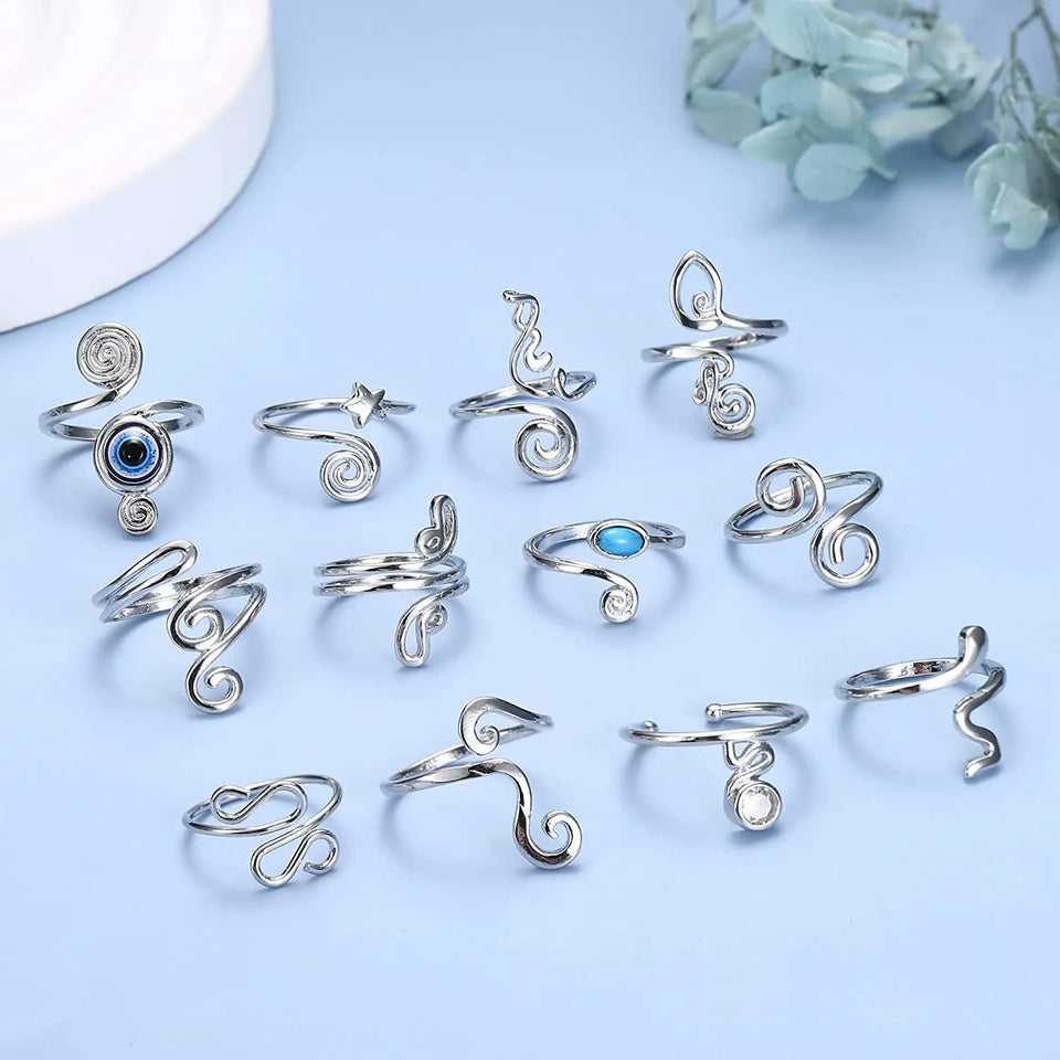 12Pcs Adjustable Toe Rings for Women Open African Toe Rings Summer Beach Foot Jewelry Give Her the Best Gift Body Jewelry