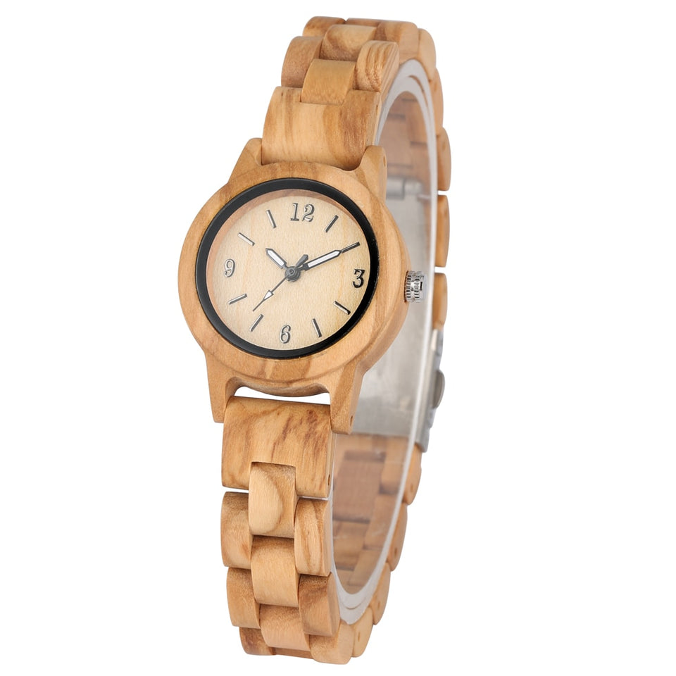 Natural Quartz Wooden Watch for Women Handmade Wood Strap Concise Small Dial Clock Luminous Pointers Wristwatch reloj mujer