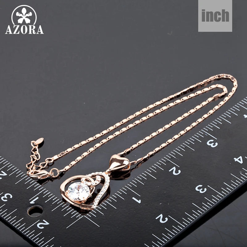 AZORA Rose Gold Color Clear Stellux Austrian Crystals Double Heart Pendant Necklace for Valentine's Day Gift of Love TN0009