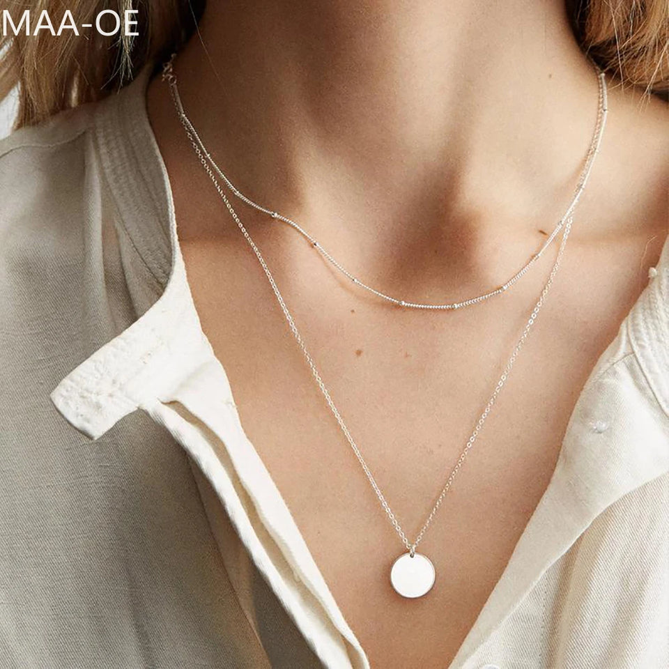 Boho Fashion New Vintage Simple Round Sequin Pendant Gold Color Necklaces For Women 2020 Multilevel Necklace Jewelry Gift