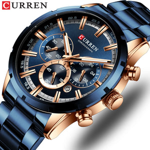 Curren Men&#39;s Watch Blue Dial Stainless Steel Band Date Mens Business Male Watches Waterproof Luxuries Men Wrist Watches for Men