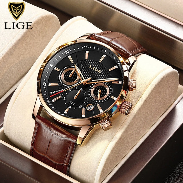 2023 New Mens Watches LIGE Top Brand Luxury Leather Casual Quartz Watch Men&#39;s Sport Waterproof Clock Watch Relogio Masculino+Box