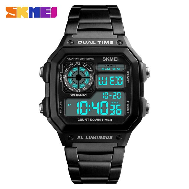 SKMEI Brand Digital Watch Men Golden Stainless Steel Wristwatches Man Military Clock Relogio Masculino Business Men Watches