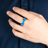 2023 New Luxury 8mm Tungsten Steel Ring Inlaid Blue Opal Wedding Ring Men's Never Faded Engagement Promise Jewelry Gift