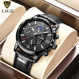 2023 New Mens Watches LIGE Top Brand Luxury Leather Casual Quartz Watch Men&#39;s Sport Waterproof Clock Watch Relogio Masculino+Box