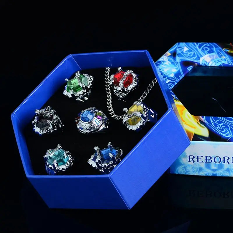 2022 New 7Pcs/Set Katekyo Hitman Reborn Vongola Alloy Rings Anime Cosplay Fashion Jewelry