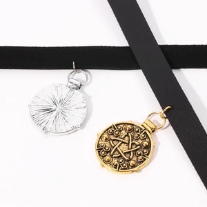 Punk Yennefer Necklace Medallion Pendant Black Leather Choker Necklaces Wild Hunt Game Cosplay Gothic Chain Women Jewelry