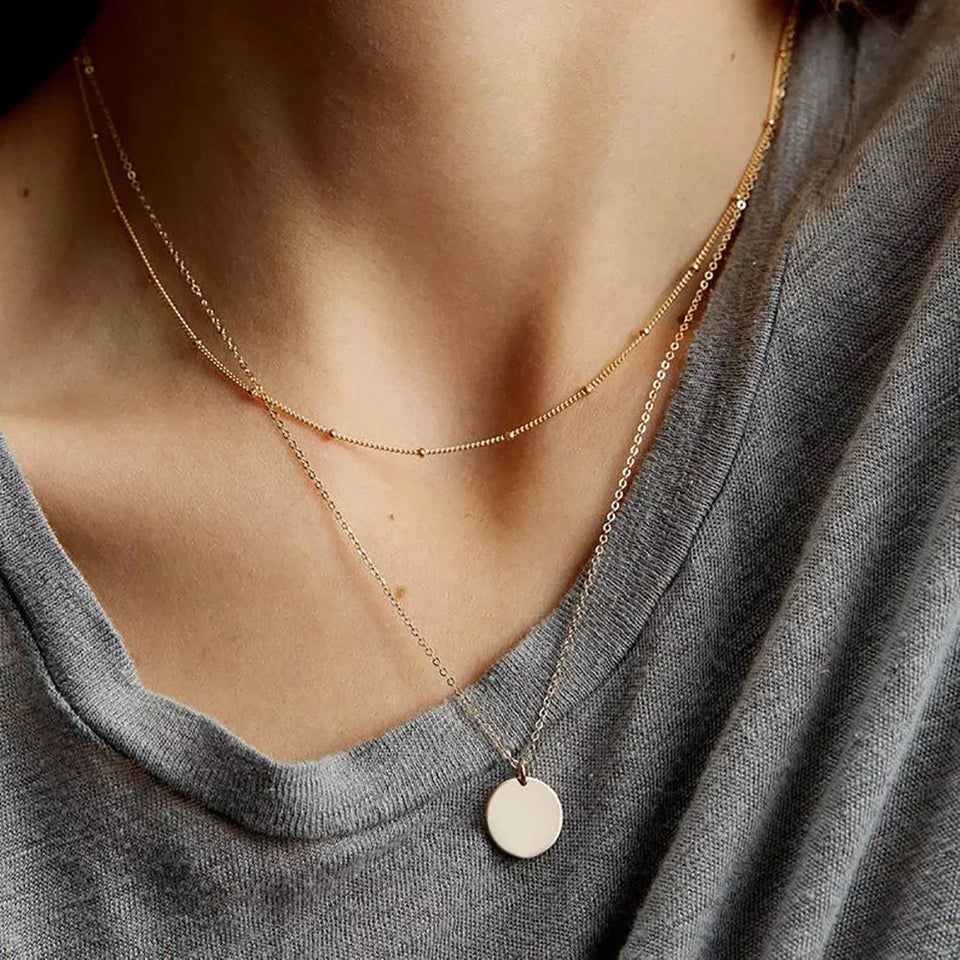 Boho Fashion New Vintage Simple Round Sequin Pendant Gold Color Necklaces For Women 2020 Multilevel Necklace Jewelry Gift