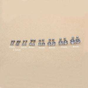 All Size 2mm to 8mm Screw-back Stud Earrings 316l Stainless Steel Classical AAA Round White Zircon Earring No Fade Allergy Free