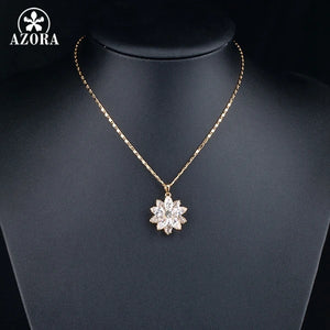 AZORA Sunflow Design Gold Color Gold Stellux Austrian Crystals Paved Pendant Necklace TN0003