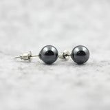 3A Grade 6mm 8mm 10mm Round Hematite Beads Stud Earrings Nickel Free (3 Pairs)  HE1000