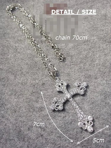 Big Silver Color Cross Pendant Necklace Crystal Rhinestone Long Chain Necklace for Women Hip Hop Fashion Jewelry nke-h77