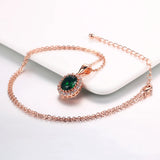 Wedding Jewelry Set For Women Rose Gold Color Created Green Austrian Crystal With 3 Pcs Ring + Necklace + Eearrings ZYS107