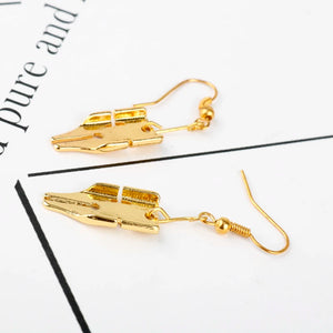 Anime jojo bizarre adventure Rohan Kishibe Gold Color Pen Nib Earring  For Women Girls Cosplay Accessories Fashion Jewelry