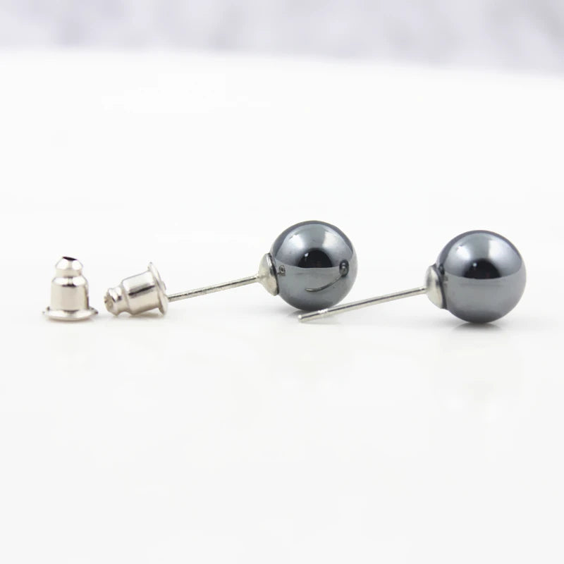 3A Grade 6mm 8mm 10mm Round Hematite Beads Stud Earrings Nickel Free (3 Pairs)  HE1000