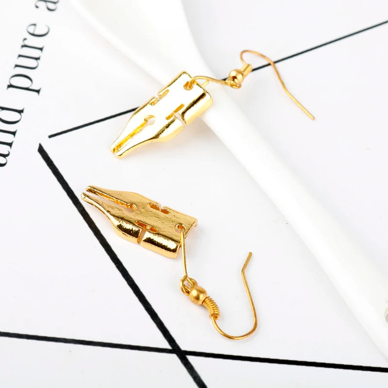 Anime jojo bizarre adventure Rohan Kishibe Gold Color Pen Nib Earring  For Women Girls Cosplay Accessories Fashion Jewelry