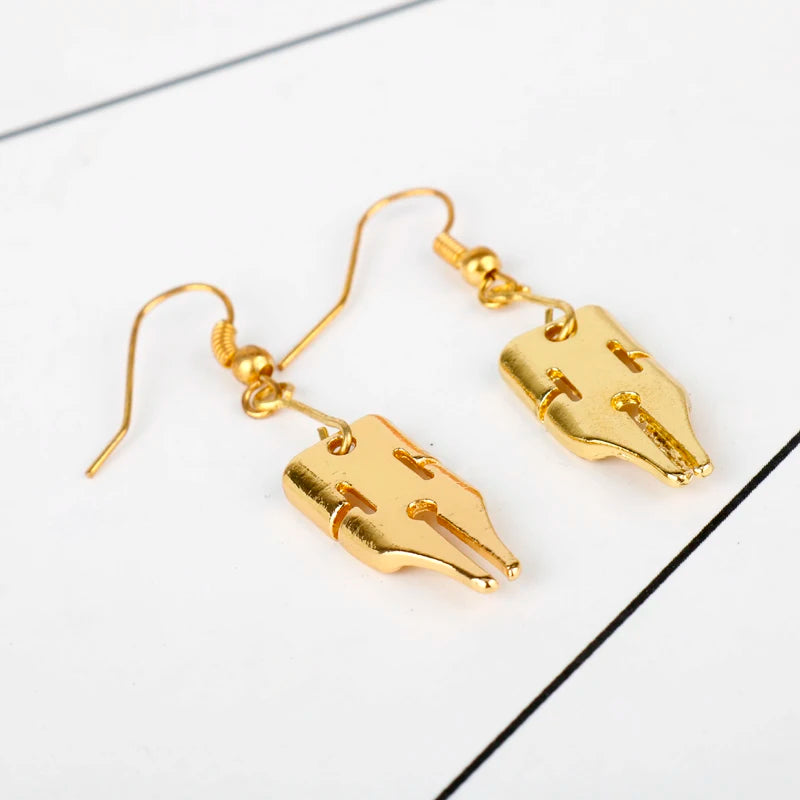 Anime jojo bizarre adventure Rohan Kishibe Gold Color Pen Nib Earring  For Women Girls Cosplay Accessories Fashion Jewelry