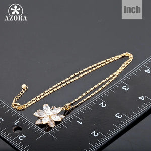 AZORA Sunflow Design Gold Color Gold Stellux Austrian Crystals Paved Pendant Necklace TN0003