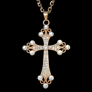 Big Silver Color Cross Pendant Necklace Crystal Rhinestone Long Chain Necklace for Women Hip Hop Fashion Jewelry nke-h77