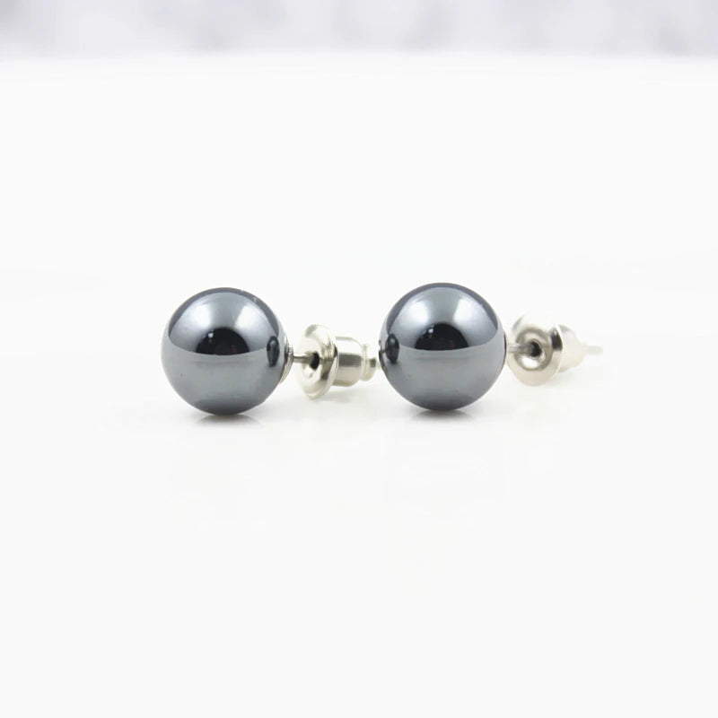 3A Grade 6mm 8mm 10mm Round Hematite Beads Stud Earrings Nickel Free (3 Pairs)  HE1000