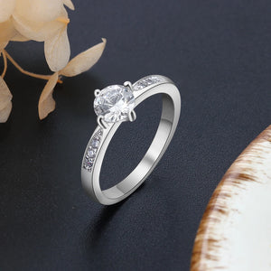 JewelOra Silver color Ring with Cubic Zirconia Classic Style Wedding Engagement Rings for Women Bridesmaid Gifts