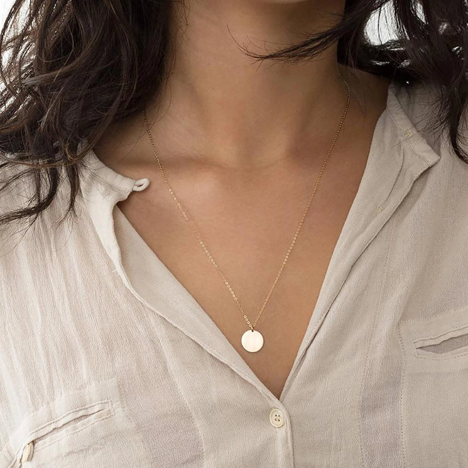 Boho Fashion New Vintage Simple Round Sequin Pendant Gold Color Necklaces For Women 2020 Multilevel Necklace Jewelry Gift